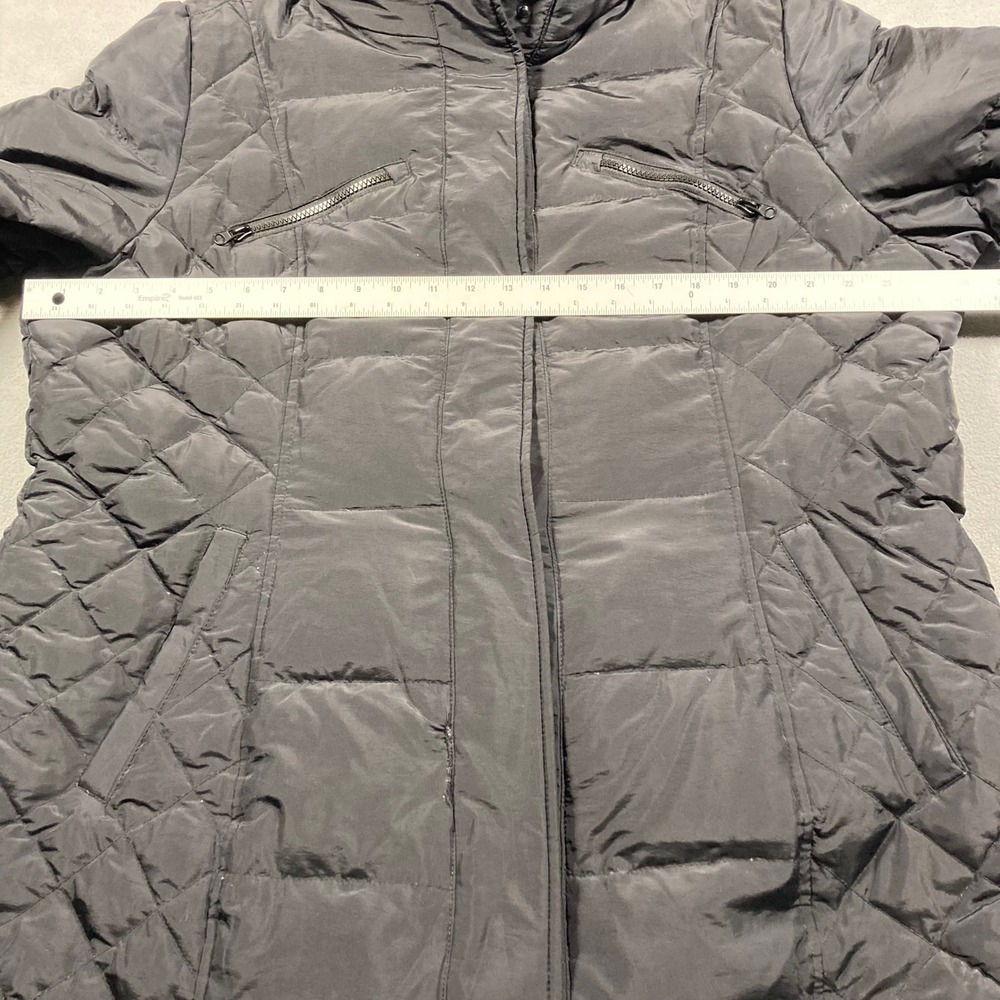 Calvin Klein Puffer Coat Womens Size Large Black Long Quilted Full Zip Snaps - Picture 2 of 8